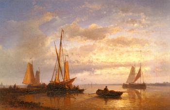 亞伯拉罕 衚尅 二世 Dutch Fishing Vessels In A Calm At Sunset